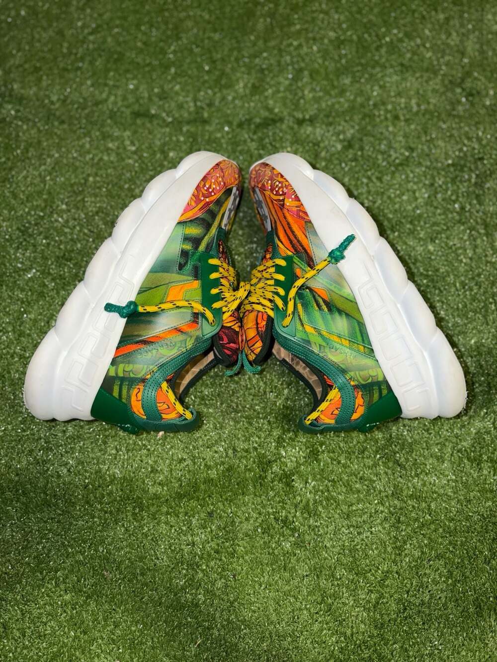 Versace Chain Reaction Sneakers Tropical Green Multi Pattern Size 45